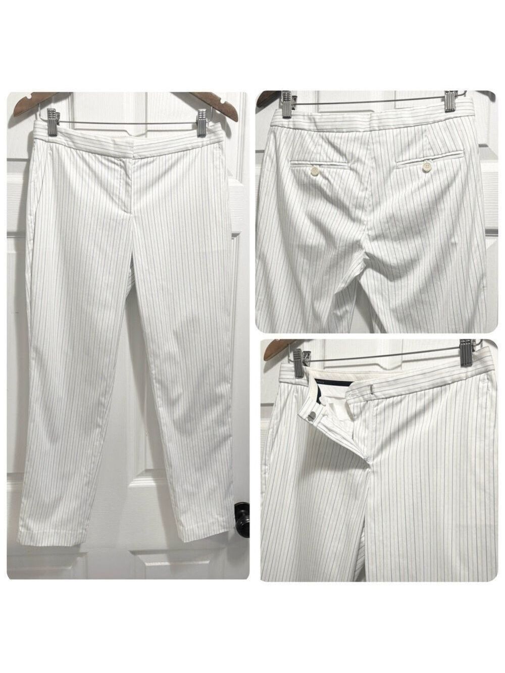 Theory Pinstripe Straight Leg Ankle Pants Blue White Striped Stretch Size 2